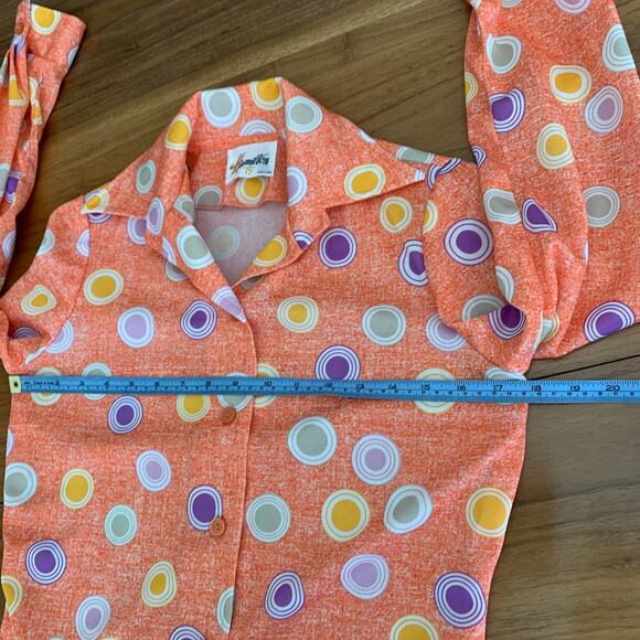 Vintage 70s Shirt Set Small Polka Dot Tank Button Down Long Sleeve Pastel - Picture 12 of 16